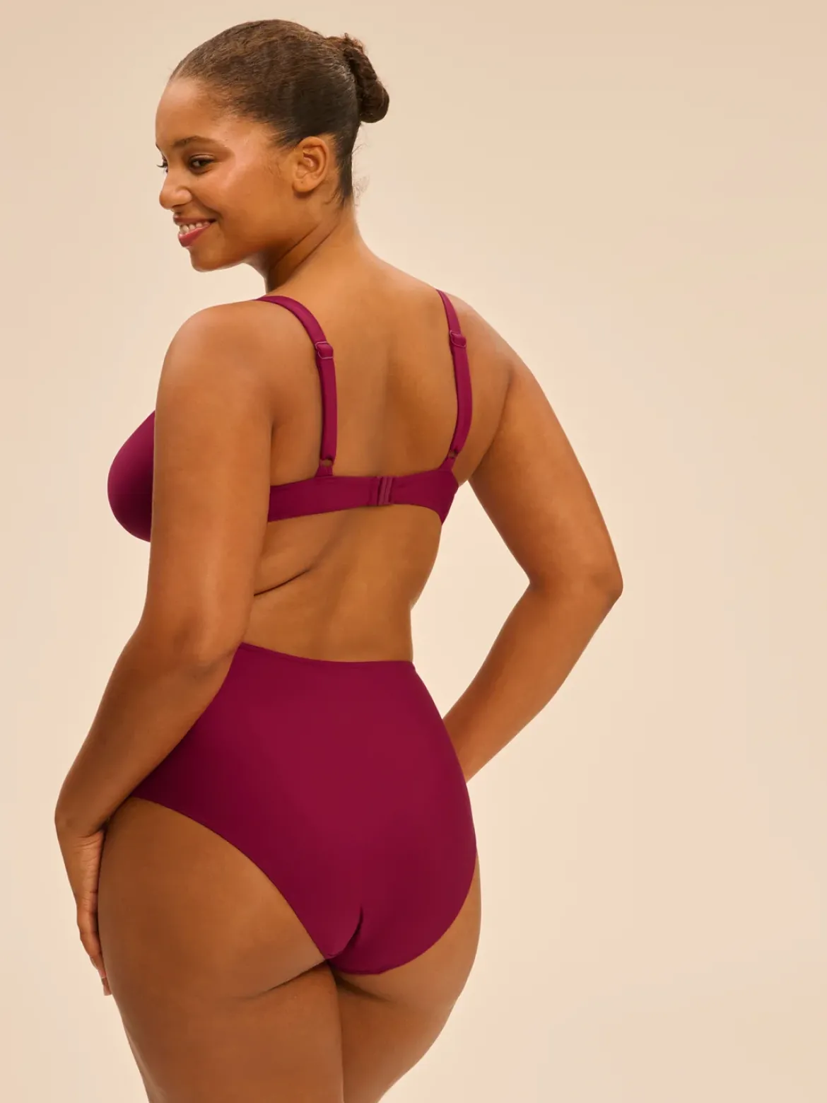 Culotte de bain taille haute - Cassis