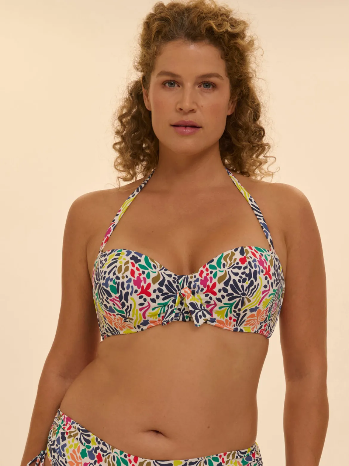 Haut de maillot de bain bandeau à coque - Imprimé tropico blanc