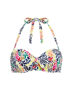 Haut de maillot de bain bandeau à coque - Imprimé tropico blanc