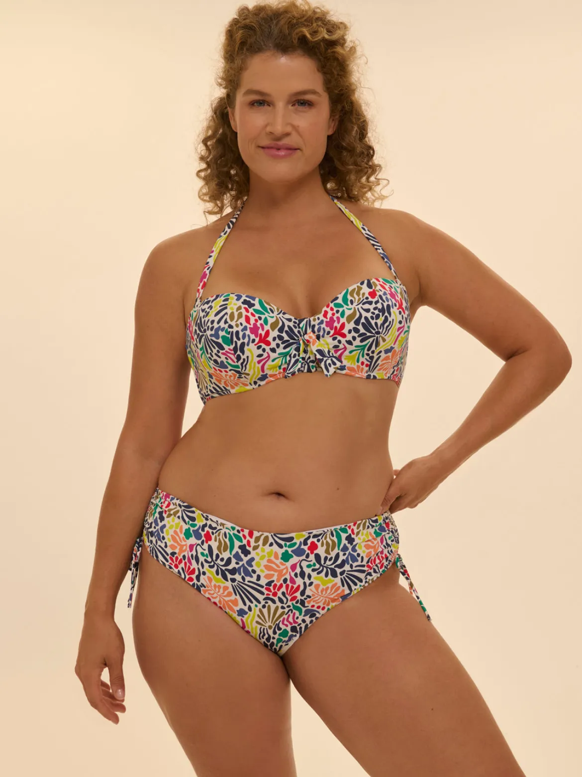 Haut de maillot de bain bandeau à coque - Imprimé tropico blanc