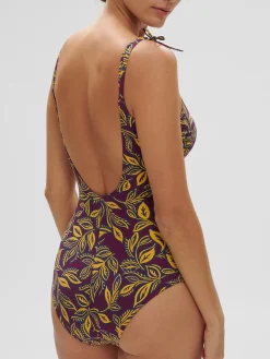 Maillot de bain 1 pièce bonnet mousse sans armature - Imprimé Violet Agadir