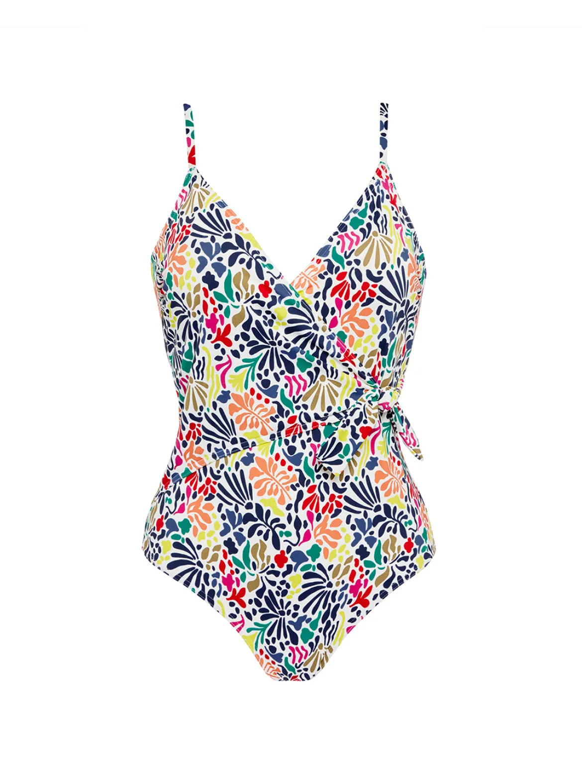 Maillot de bain 1 pièce bonnet mousse sans armature - Imprimé tropico blanc