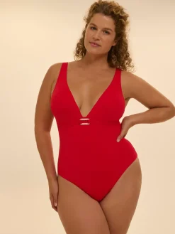 Maillot de bain 1 pièce bonnet mousse sans armature - Ecarlate
