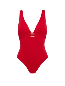 Maillot de bain 1 pièce bonnet mousse sans armature - Ecarlate