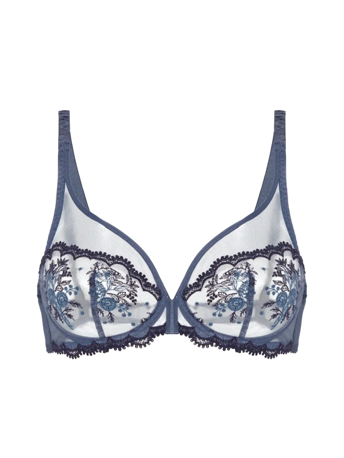 Soutien-gorge avec armature décolleté plongeant - Bleu Cendre