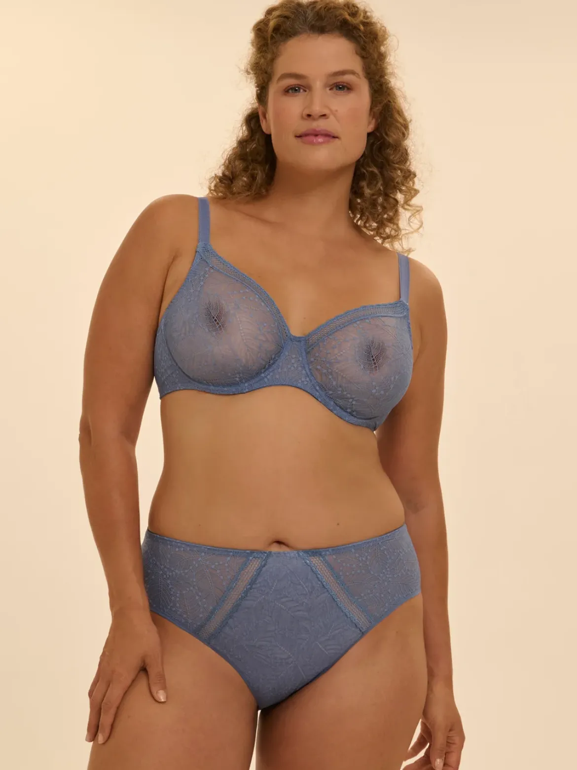 Soutien-gorge avec armatures moulé décolleté plongeant - Bleu Chambray