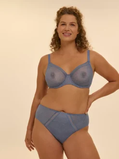 Soutien-gorge avec armatures moulé décolleté plongeant - Bleu Chambray