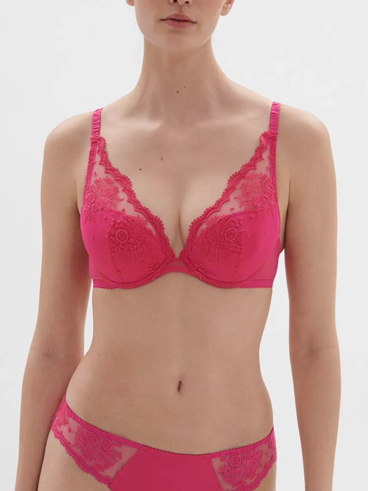 Soutien-gorge push-up décolleté plongeant - Rose disco