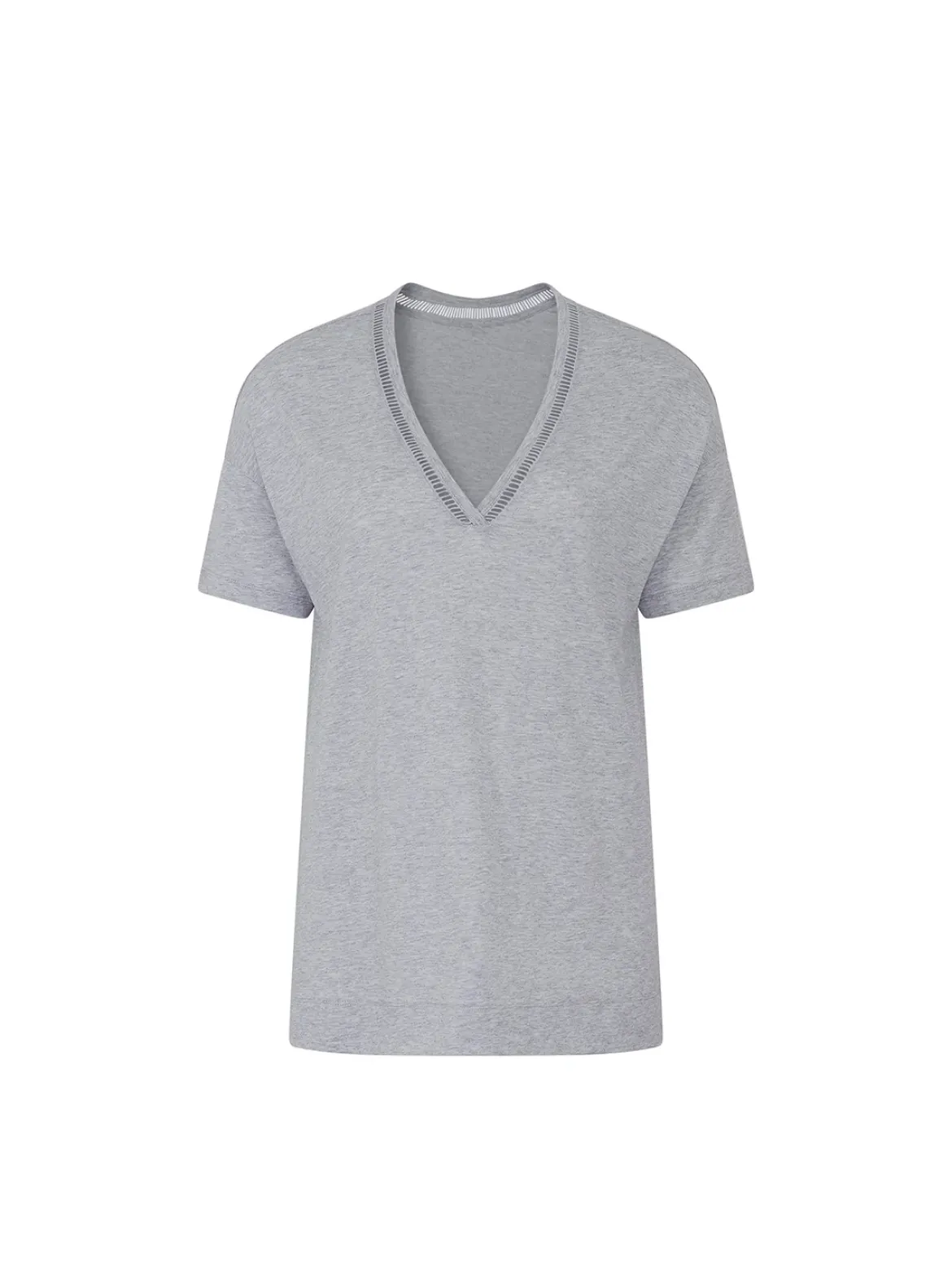 Top manches longues décolleté brodé - Gris minéral